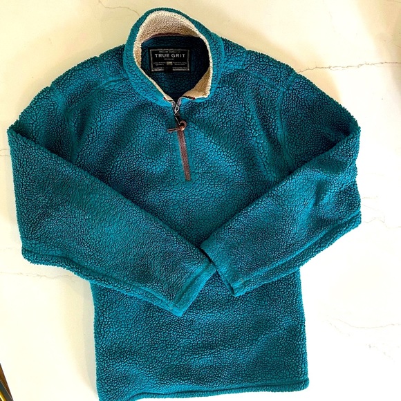 Womens True Grit Quarter Zip Sherpa Forrest Green Pullover, Medium - Picture 2 of 5